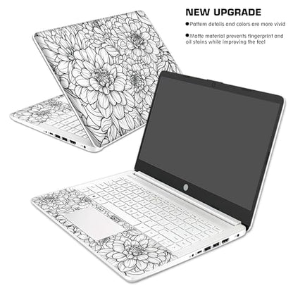 Laptop Skin Decal HP 14" - Black White Botanical, Laptop Cover Sticker, No Cutting Required, No Bubble, Waterproof, Scratch Resistant - Including Wide Screen and Wrist Pad - size: 14 inch