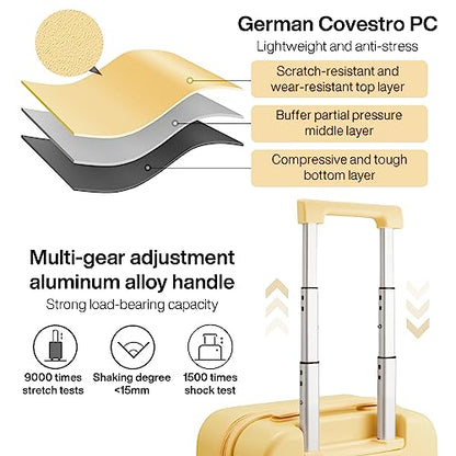 mixi Luggage Suitcase with Spinner Wheels, Hardside Rolling Suitcase PC with Cover & TSA Lock Lightweight Travel Case 24in Checked in, Lark Yellow - color: Lark Yellow, size: 24in Checked in