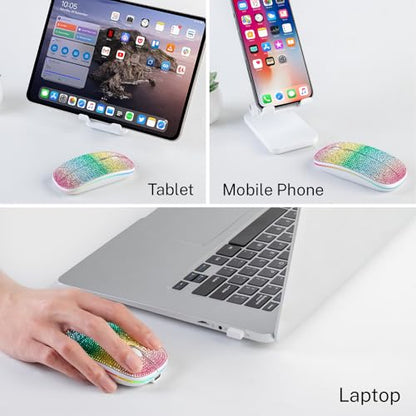 Bluetooth Mouse,Bling Dazzling 2.4GHz Rechargeable Wireless Mouse Slim with USB Receiver, Compatible with Notebook, PC, Laptop, Computer, MacBook,Great Gift idea for Her (Rainbow) - color: Rainbow