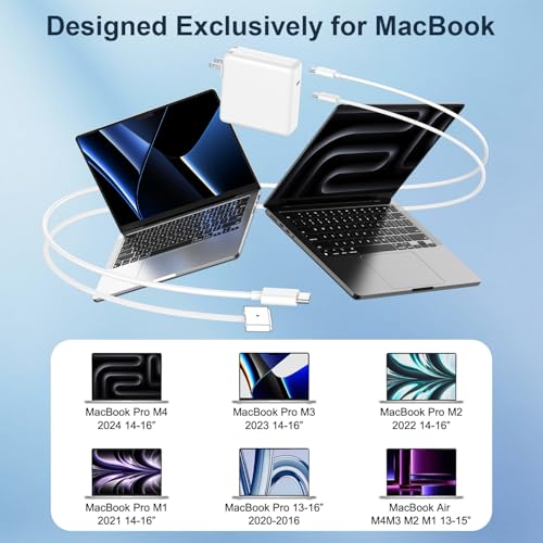 140W Charger for MacBook Pro 14 16 inch MacBook Air 13 15 inch 2026-2021 M5 M4 M3 M2 M1, 140W GaN Power Adapter, 6.6FT USB C to 3 Magnetic 3 Cable, 8.2FT USB C to C Cable【Original Quality】