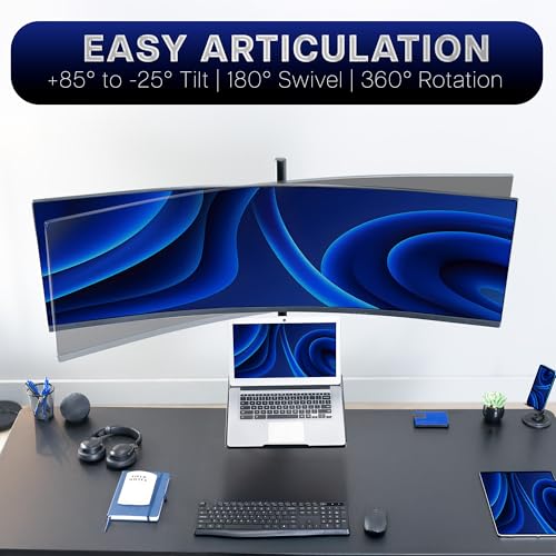 VIVO Extra Tall Desk Mount for up to 49 inch Ultra-Wide Monitor and Tray for up to 17 inch Laptop, Clamp-on Adjustable Stand Holds 44 lb Screens, VESA up to 100x100, Black, STAND-V102T-L