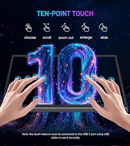 10.1 inch Portable Touchscreen Monitor, Screen Extender 1920x1200 IPS Travel Small Monitor with Cover, USB-C HDMI Computer Touch Screen Display for Laptop Windows PC, PS5/4 Xbox No Touch - size: 10 inch