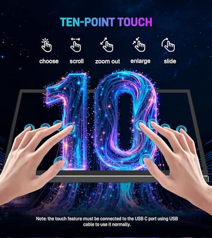 10.1 inch Portable Touchscreen Monitor, Screen Extender 1920x1200 IPS Travel Small Monitor with Cover, USB-C HDMI Computer Touch Screen Display for Laptop Windows PC, PS5/4 Xbox No Touch - size: 10 inch