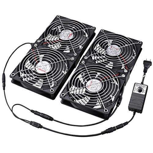 Wathai 4 x 120mm GPU Mining Rigs Server Racks Fan with 110V - 240V AC Plug | Dual Ball Fans Cooling with Variable Speed Control for Big Airflow for AV Cabinets, TVs Routers. Amplifier, Refrigerator cool - style: 4x120mm fan