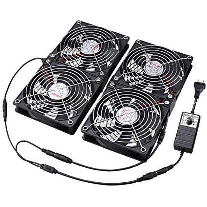 Wathai 4 x 120mm GPU Mining Rigs Server Racks Fan with 110V - 240V AC Plug | Dual Ball Fans Cooling with Variable Speed Control for Big Airflow for AV Cabinets, TVs Routers. Amplifier, Refrigerator cool - style: 4x120mm fan