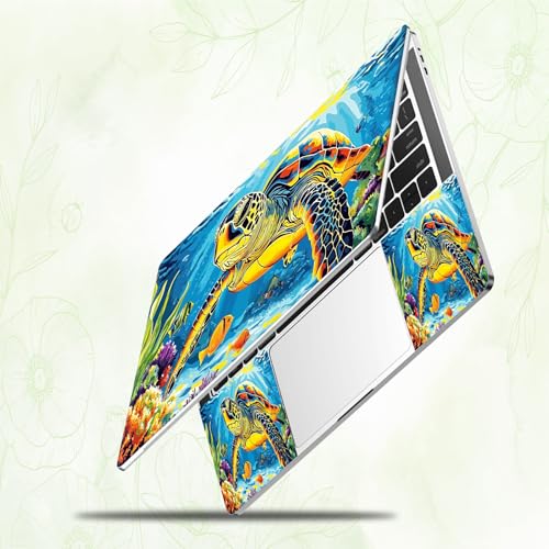 Laptop Skin Sticker Decal, Universal Reusable Vinyl Laptop Cover for 12" 13" 13.3" 14" 15" 15.4" 15.6" Notebook PC, Reusable Waterproof Scratch-Resistant with 2 Wrist Pads,Art Sea Turtle - color: Art Sea Turtle
