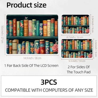 Antique Library Bookshelf Universal Laptop Skin Sticker 3PCS, Protective Decal Trim-to-Fit 11.6" 13.3" 14" 15.6" Laptop Vinyl Cover, Removable Anti-Scratch Computer Decal Protector - color: Antique Library Bookshelf