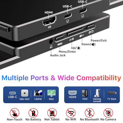 kksmart Portable Monitor for Laptop MacBook Surface PC Xbox PS5, Travel Monitor Second Screen for Laptop, HDMI USB-C VESA Compatible Built-in Speaker, 17.3 - size: 17.3