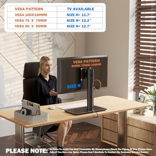Single LCD Computer Monitor Free-Standing Desk Stand Mount Riser for 13 inch to 32 inch screen with Swivel, Height Adjustable, Rotation, Vesa Base Stand Holds One (1) Screen up to 77Lbs(HT05B-001)) - color: Black