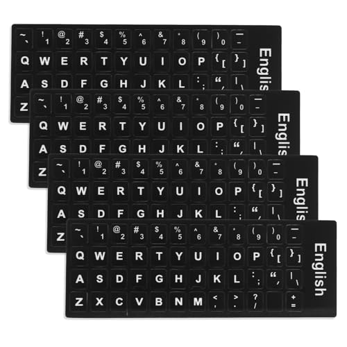 Keyboard Letter Stickers, 4 Pcs Universal English Laptop Keyboard Stickers Replacement with Matte Black Background and White Lettering for PC Computer Laptop Desktop