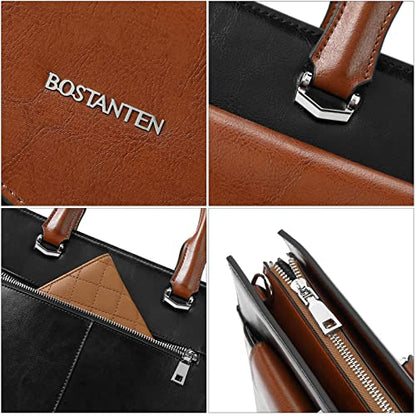 BOSTANTEN Briefcase for Women Laptop Tote 15.6 Inch Genuine Leather Handbag Work Bag Beige - color: D-black&brown