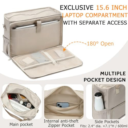 2-in-1 Insulated Lunch & Laptop Tote Bag for Women, Fits 15.6" Laptop, Lightweight Water-Resistant Polyester Work Tote Bag, Commuter Bag for Office, Teacher, Nurse & Travel, Khaki - color: Khaki