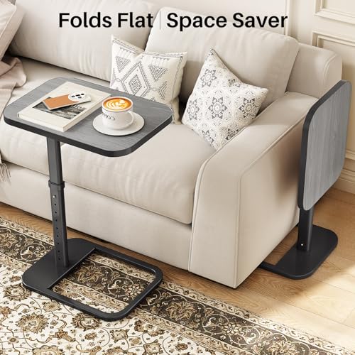 Kitstorack Upgraded TV Tray Table with Panel Lock, 90° Flip-Over Design & Adjustable Height, Sofa Arm Side Table for Eating, Laptop, Couch, Bed, or Small Spaces, Dark Gray - color: Dark Gray, style: Auto-locking