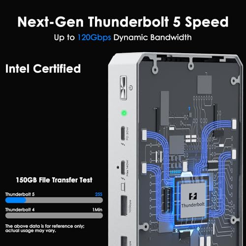 WAVLINK Intel EVO Certified TBT5 Dock, 120Gbps, 140W PD, 8K, USB-A, Cooling | Thunderbolt 5 Docking Station hub TB5 Dock 8K Display 140W Max Charging 4X USB-A 3.2 TBT 5/4 Laptops laptop cooling system