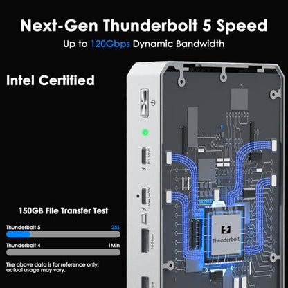 WAVLINK Intel EVO Certified TBT5 Dock, 120Gbps, 140W PD, 8K, USB-A, Cooling | Thunderbolt 5 Docking Station hub TB5 Dock 8K Display 140W Max Charging 4X USB-A 3.2 TBT 5/4 Laptops laptop cooling system