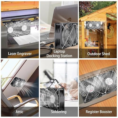 Wathai 2 x 120mm 240mm Computer Fan with AC Plug Cabinet Fan 110V 240V | Dual Ball Big Airflow 12V Cooling Fan with Variable Speed Control for External PC Case Cooling computer cabinet vent - style: 2x120mm fan
