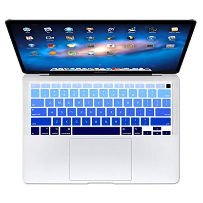 ProElife Keyboard Cover for MacBook Air 13-Inch with Touch ID A2337 M1 | Ombre Blue, U.S. Layout, Non-interference Design for ID Key, Dust-Resistant, Silicone Protective Skin, Washable & Reusable - color: Ombre Blue