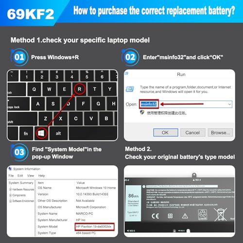 86Wh 69KF2 Laptop Battery Replacement for Dell G15 5510 5511 5515 5520 G16 7620 G7 7500 XPS 15 9500 9510 9520 9530 Alienware M15 R3 R4 R5 R6 R7 M16 R1 M17 R3 R4 Precision 5550 5560 11.4V Battery