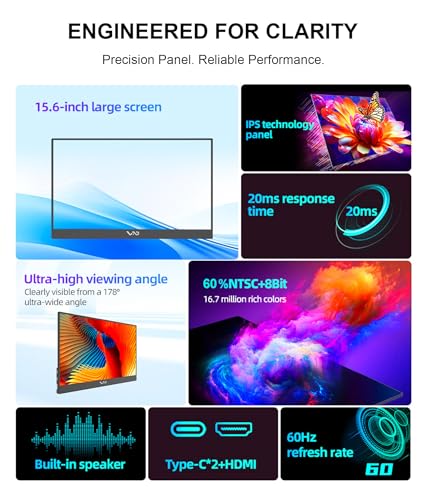 LB M16 15.6 Inch Portable Monitor 1080P FHD IPS HDR for Laptop PC Phone | Ultra-Slim Travel Monitor with USB-C HDMI, Dual Speakers, Aluminum Unibody External Screen - size: M16 (15.6")