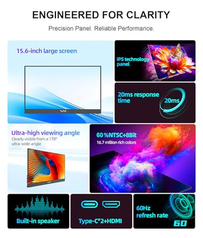LB M16 15.6 Inch Portable Monitor 1080P FHD IPS HDR for Laptop PC Phone | Ultra-Slim Travel Monitor with USB-C HDMI, Dual Speakers, Aluminum Unibody External Screen - size: M16 (15.6")