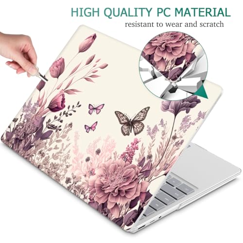 Mektron Case for 13.5" Microsoft Surface Laptop 5/4/3 with Metal Palm Rest Model 1951/1868, 2019/2021/2022 Release Plastic Hard Shell Cover with Screen Protector, Butterfly Flower C074 - color: Butterfly Flower C074