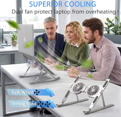 Laptop Cooling Stand with Dual RGB Fans, 7-Level Adjustable Height, Aluminum Ergonomic Laptop Cooler for 11-17'' Notebook (Silver) - color: Silver