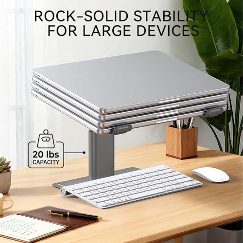 SOUNDANCE Adjustable Laptop Stand, Ergonomic Aluminum Riser for 10-17.3” Notebooks, Ventilated Metal Holder with Height Alignment for Desk Workspace, Grey - color: Grey