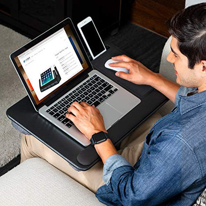 LapGear Home Office Pro Lap Desk with Wrist Rest, Mouse Pad, and Phone Holder - Black Carbon - Fits Up to 15.6 Inch Laptops - Style No. 91498