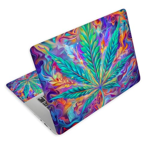 Universal Laptop Skin Decal, 3-Piece Vinyl Protector for 12 13 14 15.6" Notebook, Waterproof Anti-Scratch, Easy Trim & Bubble-Free Finish, Psychedelic Leaf - color: Psychedelic Leaf