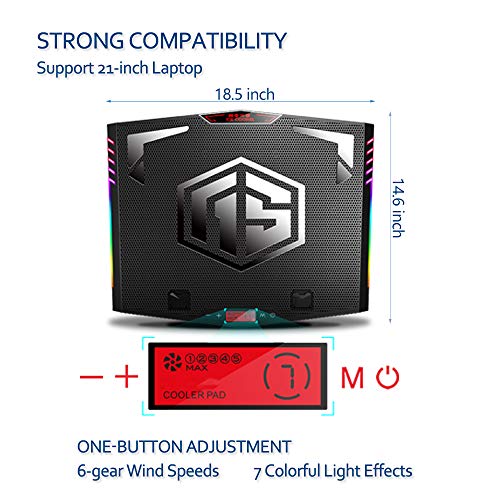 MeFee RGB Laptop Cooling Pad for 15.6-21 Inch Professional Gaming Laptop Cooler with 6 Quiet Fans and Button Control, Pure Metal Panel Portable Cooler