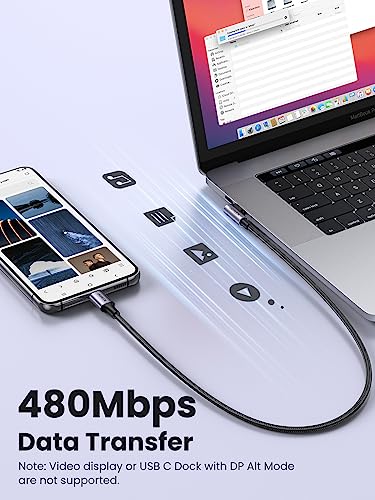 UGREEN 60W Right Angle USB C Cable, Fast Charging Cable, 6.6ft | 90° angled connector for gaming & bedside. For iPhone 17/16/15, MacBook, Galaxy S26/S25, iPad, Pixel, Switch - size: 6.6ft