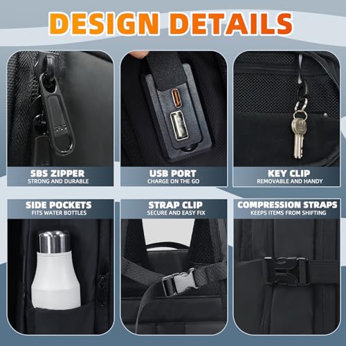 Vacuum Rolling Backpack, 60L Expandable Carry-On with Pump, TSA Lock & USB Port, Water-Resistant Travel Bag with 19" Laptop Compartment for Commute, Outdoor & Family Trips, Men Women