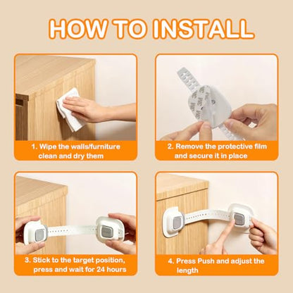 No Drill Furniture Anchor for Baby Proofing, Adjustable Straps, 4 Packs | Dual-Detach Design Large 3M Adhesive Pads Damage-Free Installation 7" Adjustable Strap Fits Dressers, Bookcases & Cabinets - size: 4 Pack