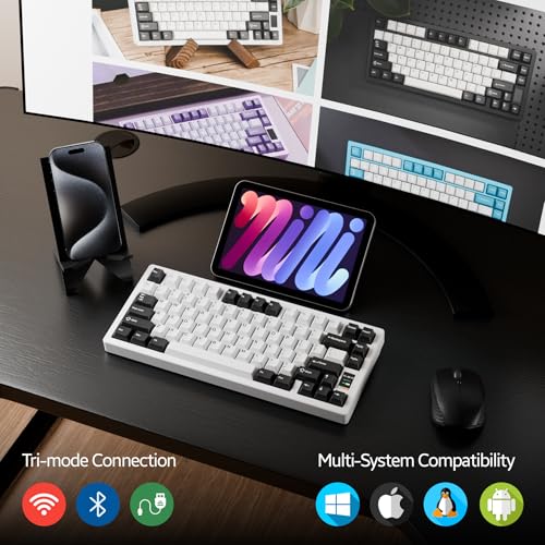 OOCTPK Chilkey ND75 Aluminum 75% Wireless Mechanical Gaming Keyboard with LCD Screen, Quick Assembly, BT/2.4G/USB-C, Hot Swappable Per-Key RGB Custom Keyboard for Windows, MacOS - color: White, size: 1.2mm PCB Flex Cut
