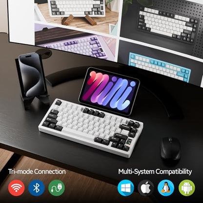 OOCTPK Chilkey ND75 Aluminum 75% Wireless Mechanical Gaming Keyboard with LCD Screen, Quick Assembly, BT/2.4G/USB-C, Hot Swappable Per-Key RGB Custom Keyboard for Windows, MacOS - color: White, size: 1.2mm PCB Flex Cut