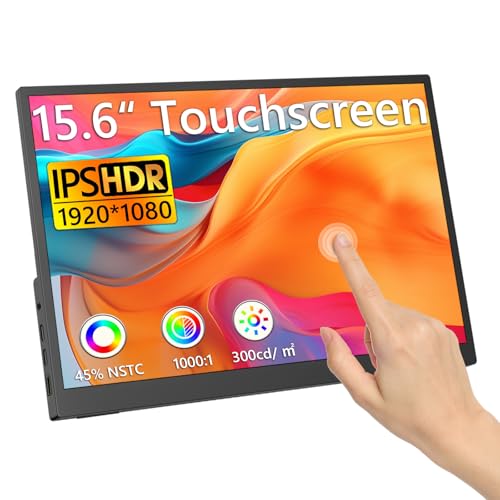 15.6" Portable Monitor Touchscreen,1080P FHD Laptop Screen Extender, 300 Nits Brightness IPS Display,Travel Monitor with Kickstand & Speaker, HDMI USB-C External Monitors for Laptop Computer Switch