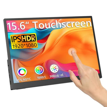 15.6" Portable Monitor Touchscreen,1080P FHD Laptop Screen Extender, 300 Nits Brightness IPS Display,Travel Monitor with Kickstand & Speaker, HDMI USB-C External Monitors for Laptop Computer Switch