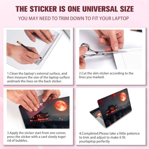 PLIGREAT 15 Inches Laptop Skin Stickers, Courtyard Landscape Pattern Laptop Sticker Decals Fits 12" to 15" Laptops Universal Waterproof Removable Notebook Art Cover Sticker - color: Black,red