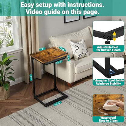 YEASHEIN C Shaped End Table Set of 2 with Cubby, Reinforced Base Small Couch Tables That Slide Under, 27”H C Table for Sofa, TV Tray Table for Eating, Couch Side Table for Small Spaces, Living Room