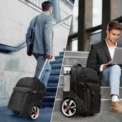 MATEIN Rolling Backpack for Men, Large Travel Backpack with Wheels, Black | 7.1 inch Big Wheels, Water Resistant, Anti Theft, Combination Lock, for 17" Laptops, Gift for Adult Commute Business College - color: Black