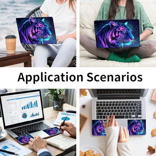 Laptop Skin Sticker 3-Piece Set,Tiger with Galaxy | Trim-to-fit 3-piece vinyl set with one 15 x 10.6 in lid skin and two palm-rest decals for many 12-15.6 in laptops - color: Tiger With Galaxy