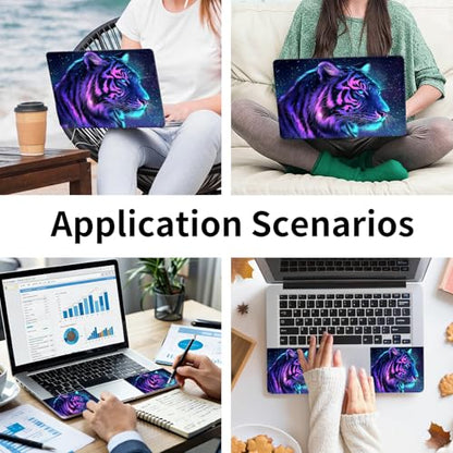 Laptop Skin Sticker 3-Piece Set,Tiger with Galaxy | Trim-to-fit 3-piece vinyl set with one 15 x 10.6 in lid skin and two palm-rest decals for many 12-15.6 in laptops - color: Tiger With Galaxy