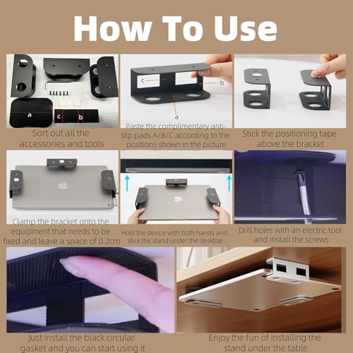 Under Desk Laptop Mount - Metal Under Desk Shelf Holder with Anti-Scratch, Laptop Wall Holder for Keyboard, Devices Thickness <1.6'' (Black) - color: black