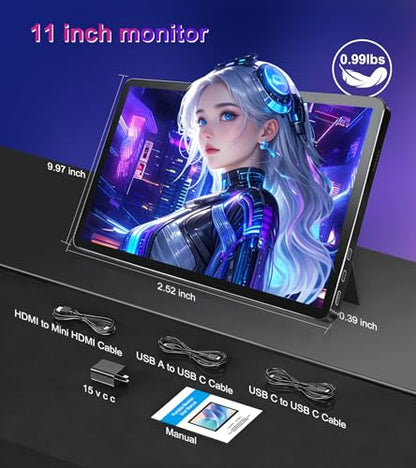 11 inch 2.5K 2560x1600 139% sRGB 1500:1 Portable Touchscreen USB-C HDMI Monitor 400nits for PC, Screen Extender IPS Small HDR Touch Screen Monitor, Mini CNC Display for Laptop PC Xbox PS4/5 - size: 11 inch