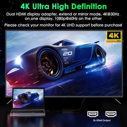 Minthouz HDMI Splitter for Dual Monitors, USB A/C to 4K@30Hz &1080p@60Hz | Universal Video Graphics Adapter for TB 5/4/3, USB 4, USB-A/C, Mac and Windows, Dual HDMI Extender for Windows & MacBook