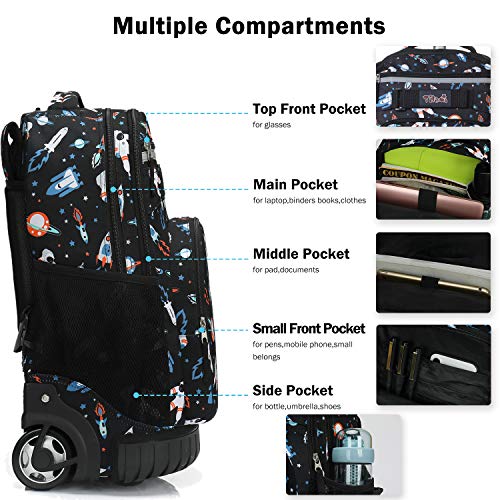 Tilami Rolling Backpack 18 inch Wheeled Laptop Backpack School College Student Travel Trip Boys and Girls, Astronaut - color: Astronaut Black