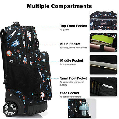 Tilami Rolling Backpack 18 inch Wheeled Laptop Backpack School College Student Travel Trip Boys and Girls, Astronaut - color: Astronaut Black