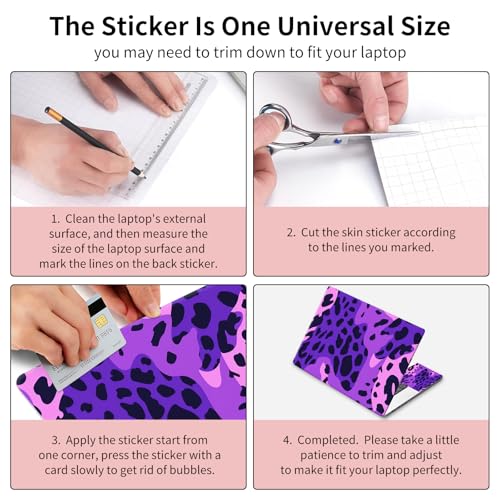15.6 Inch Laptop Skin Sticker, Reusable Vinyl Cover Protector with 2 Wrist Pad Skins, Removable Waterproof Scratch-Resistant for 12-15.6 Inch Laptop Notebook,Purple Leopard Print - color: Purple Leopard Print