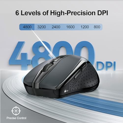 TECKNET Wireless Mouse (2.4G & BT5.0/3.0) Silent 4800 DPI Computer USB A & Bluetooth Mouse 6 Buttons, Wide Compatibility - Grey - color: Grey