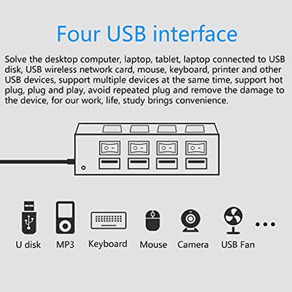USB Hub 2.0, 4-Port USB Data Hub Splitter with Multiple Expander and Individual On/Off Switches for, Vista Splitter for Laptop with Switch